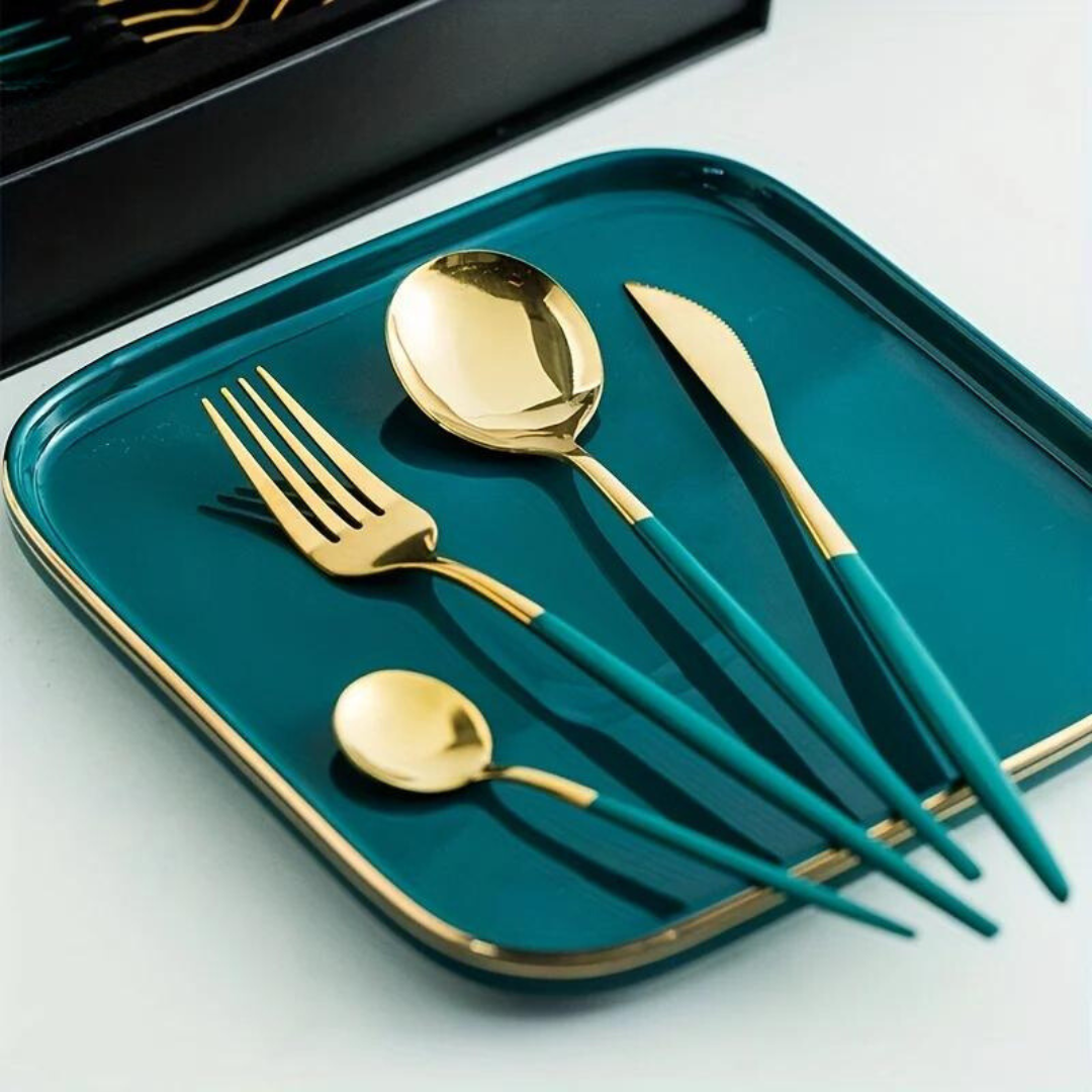 Golden Cutlery Set Luxury – 24-Piece For Stylish Dining Experience Kalsten