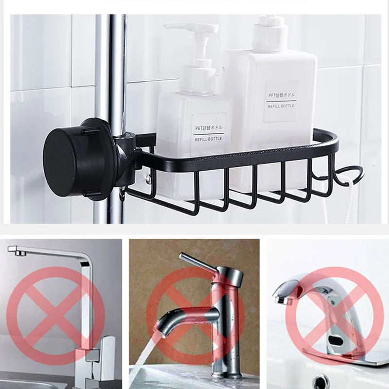 Shower holder for Shampoo & Soap – Stainless Steel – Silver or Black – No Drilling | Kalsten