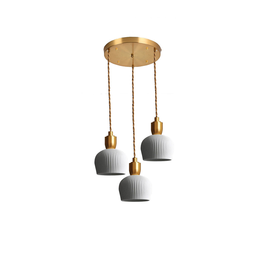 Retro Pleated Ceramic Brass Cocoon Pendant Lamp | Kalsten