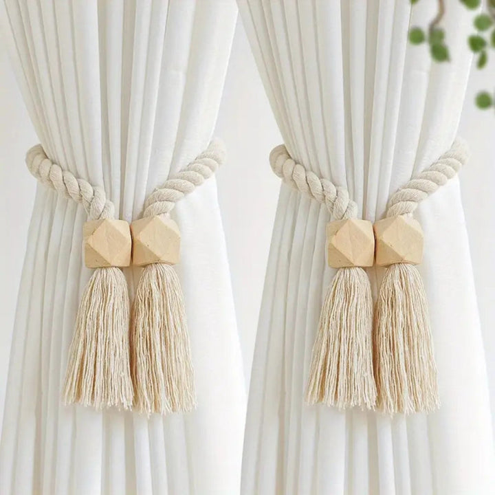 Wooden Bead Fringe Curtain Tiebacks (Set of 2)