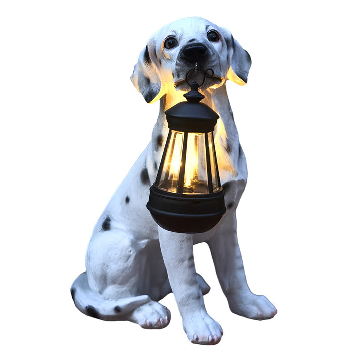 Resin Dog with Lantern Landscape Decor Solar Outdoor Lights | Kalsten