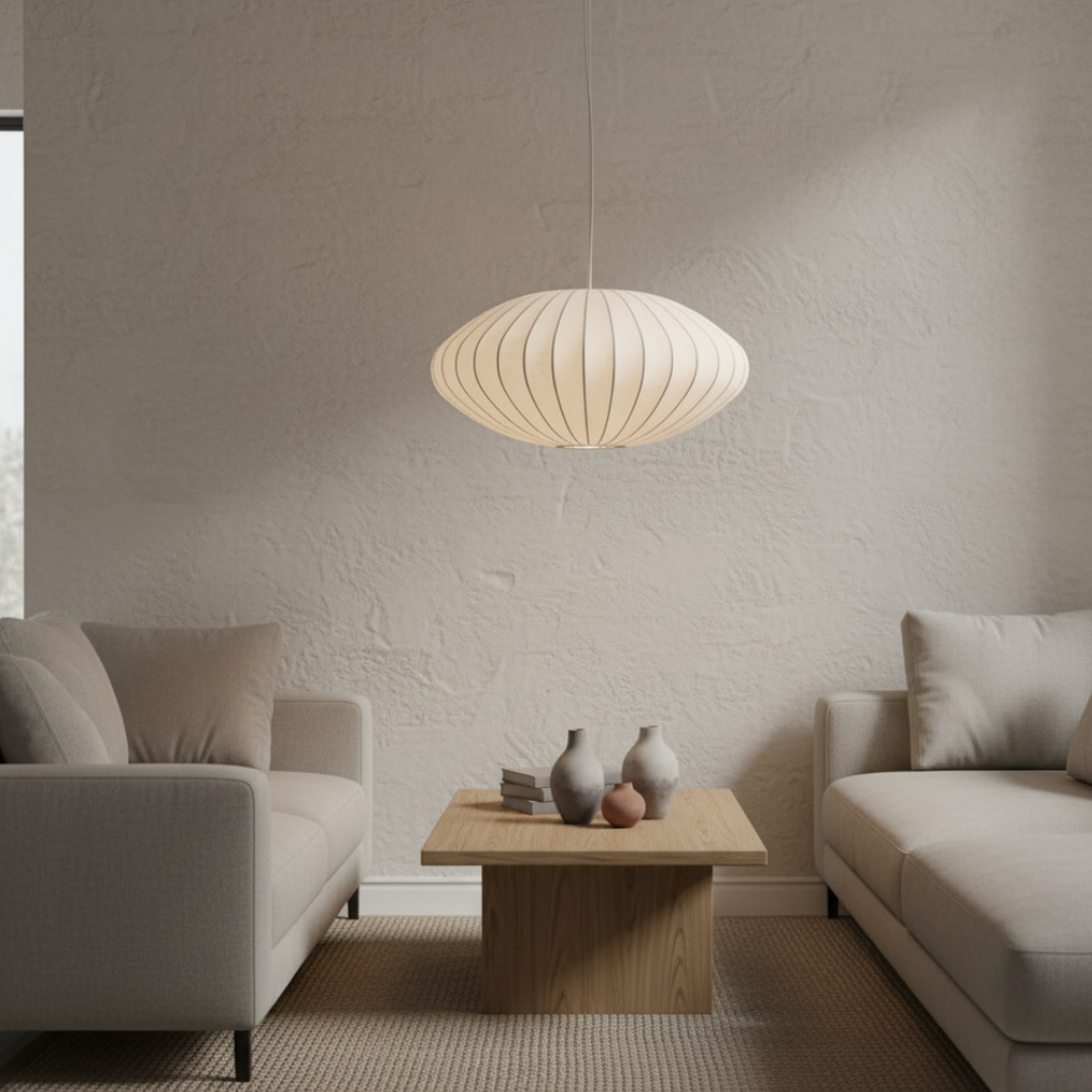 Japandi Silk-Shade Dining Chandelier