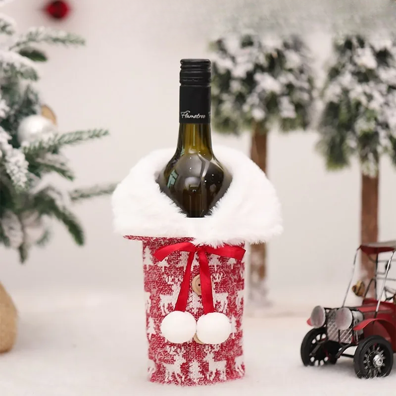 Christmas bottle cover with fur collar – festive cover for wine bottles, gnome decoration for Christmas, perfect as gift wrapping | Kalsten