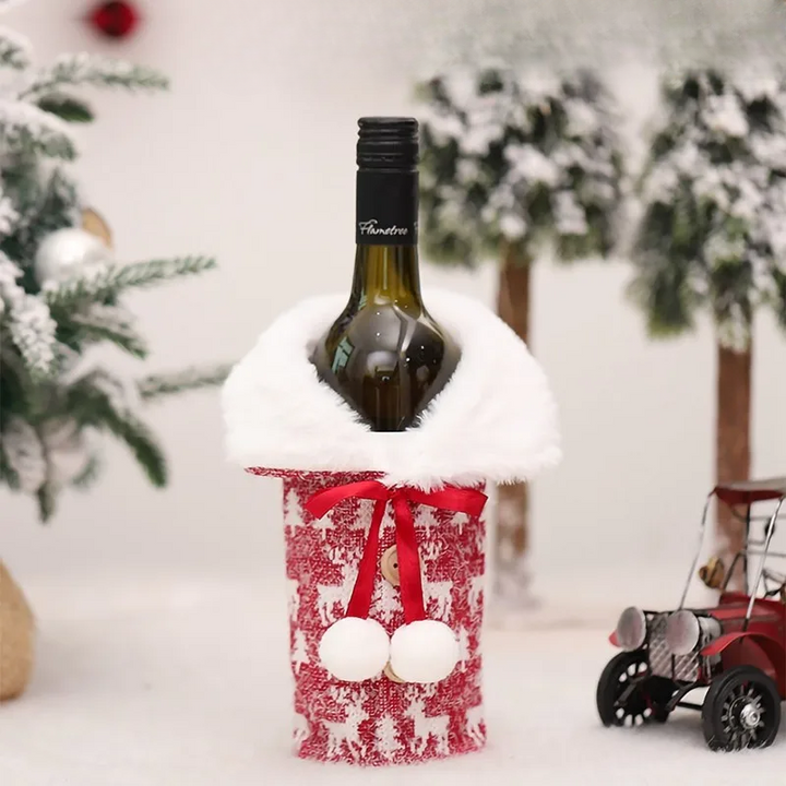 Christmas bottle cover with fur collar – festive cover for wine bottles, gnome decoration for Christmas, perfect as gift wrapping | Kalsten
