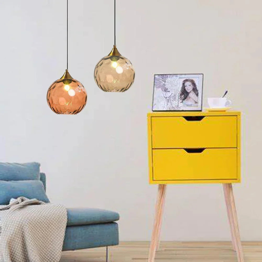 Pendant Light Ripple Glass 7.9 in Sphere Adjustable Dining Room Kitchen Hanging Ceiling Lamp Modern Nordic Minimalist Fixture | Kalsten