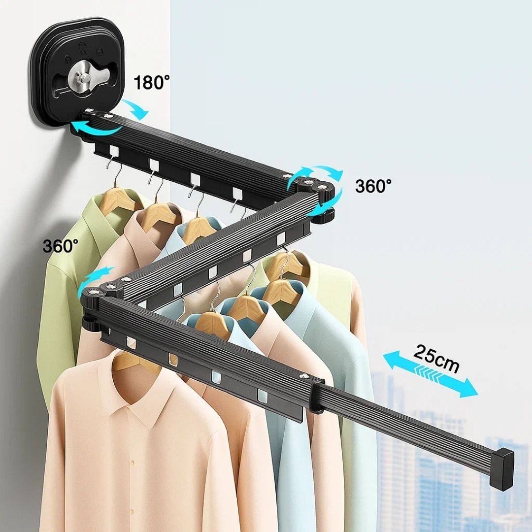 SpaceEase | Folding Clothes Hanger – Retractable Wall-Mounted Rack – Stainless Steel – Ideal for Small Spaces Kalsten