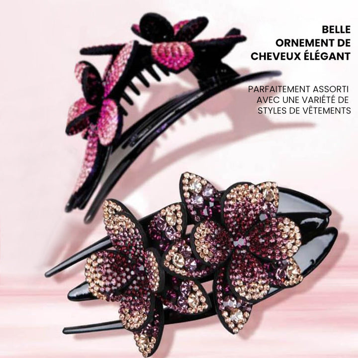 Double Flower Rhinestone Hair Pin | Kalsten