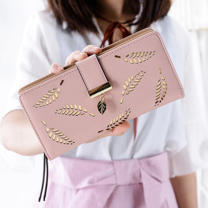 Ladies long wallet with leaf pattern | Kalsten