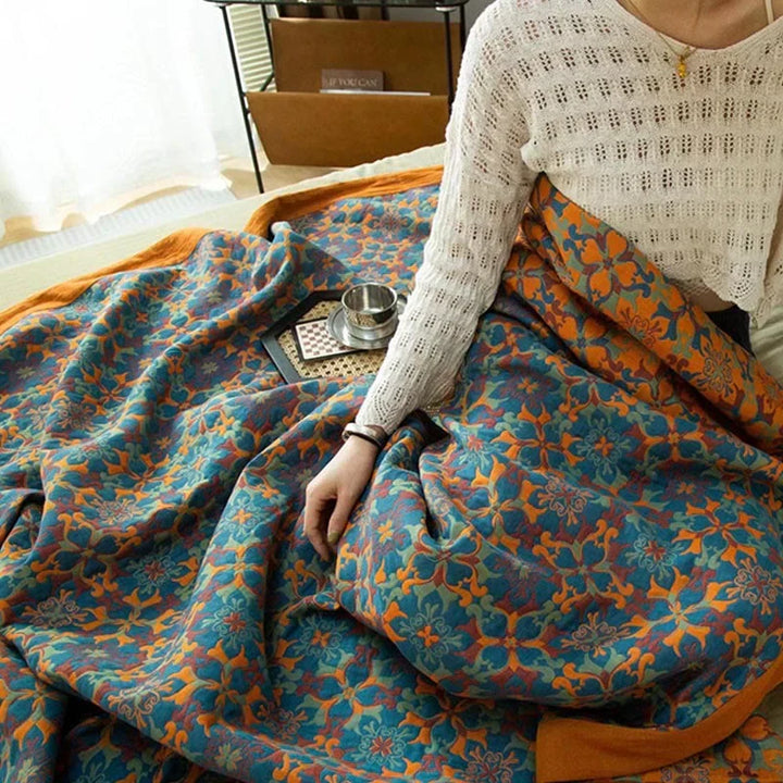 Kalsten | Orange & Blue Pattern Six-Layer Cotton Quilt - TerraLoom