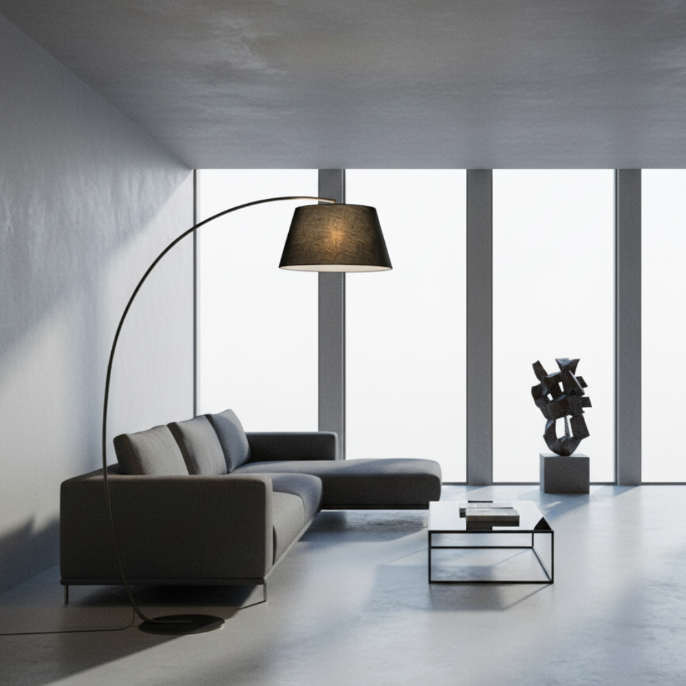 ArcoLuxe Fabric-Shade Arc Floor Lamp
