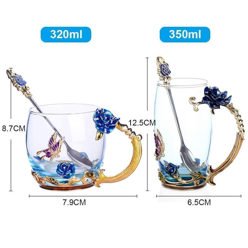 Kalsten | Enamel Rose Glass Tea Cup Set (With Spoon)