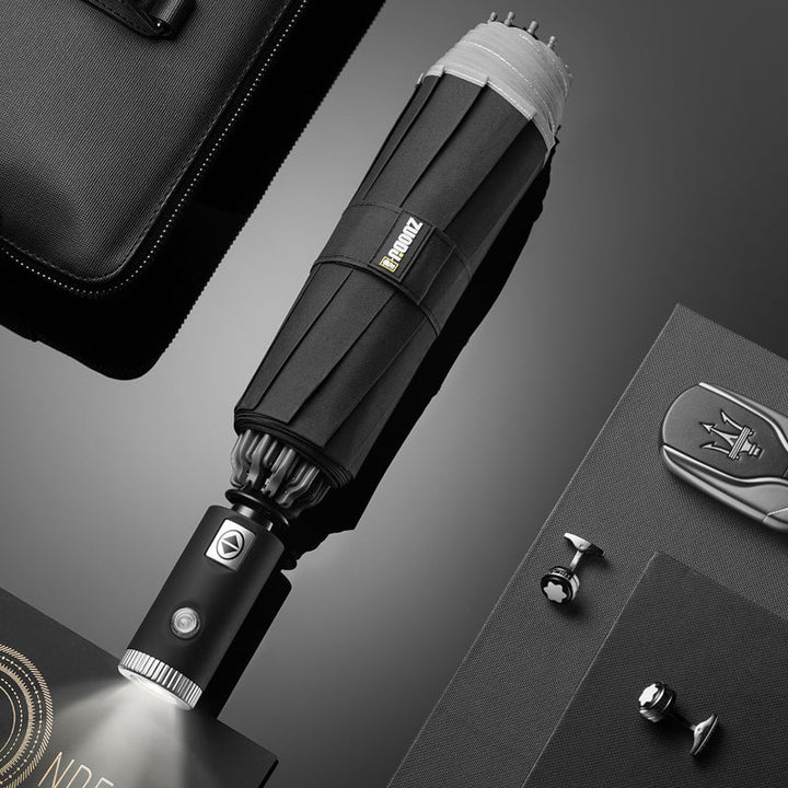 Kalsten | Windproof Reverse Folding Umbrella with LED, Auto Open/Close Design, Safe Reflective Tape & Sturdy 10 Ribs