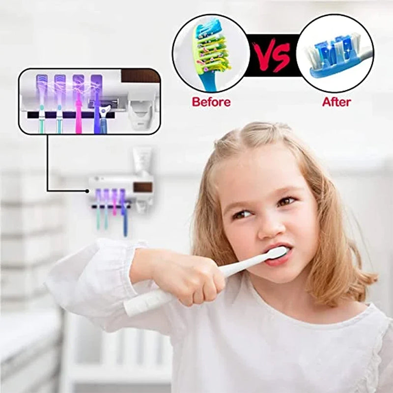 Skanto | Smart UV Light Sterilizer Toothbrush Holder, Wall-Mounted Toothpaste Dispenser