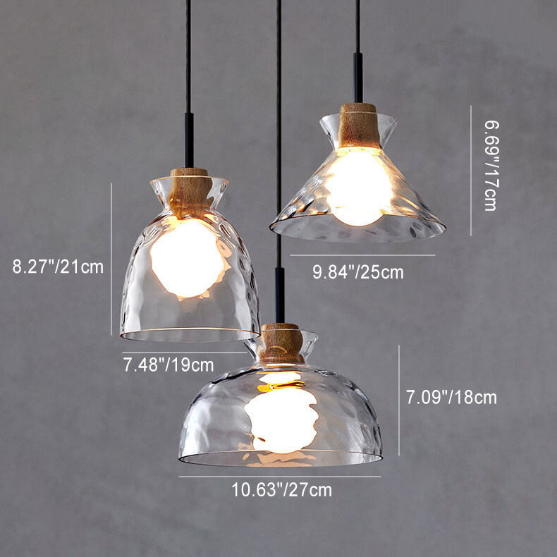Pendant Light Glass Wood 9.8 in Adjustable Modern Bedroom Living Room Study Ceiling Lamp | Kalsten