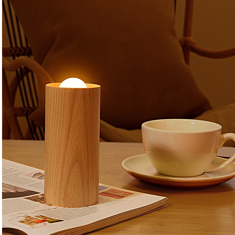 Candlelight Ambient Wood Cylinder Accent LED Table Lamp | Kalsten