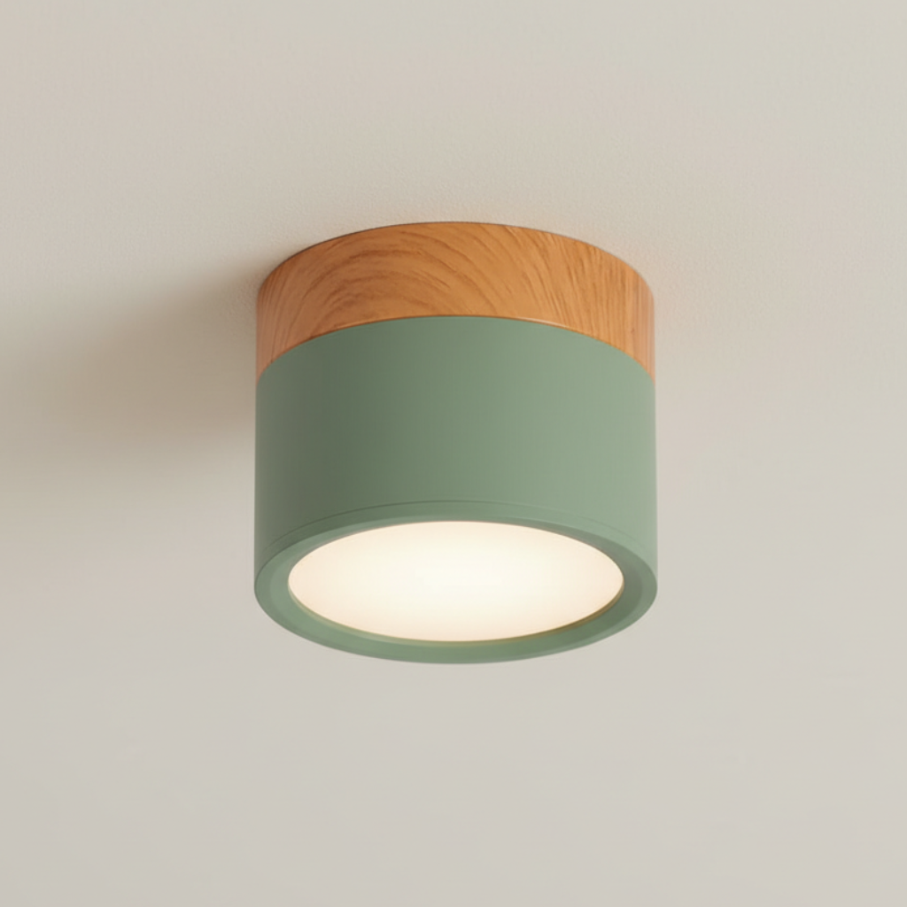 Button Wood-Accent Flush Mount