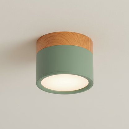 Button Wood-Accent Flush Mount