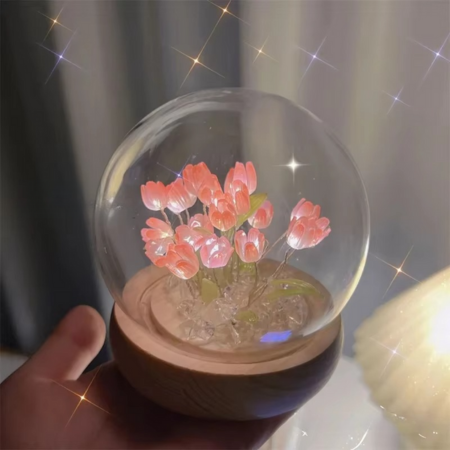 Handmade Artificial Tulip LED Night Light Bedside Table Lamp for Bedroom and Gift Decor | Kalsten