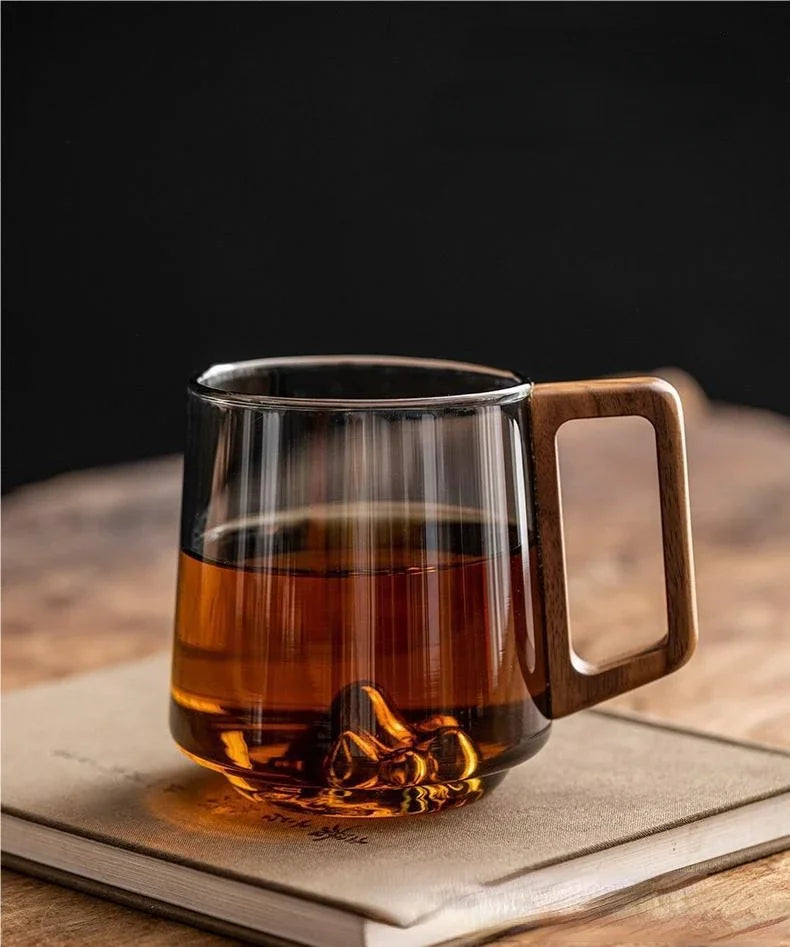 WoodGrip Glass Mug 400 ml with Wooden Handle for Hot and Cold | Kalsten