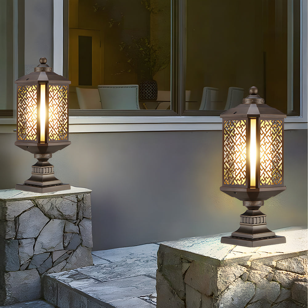 Antique Die-Cast Aluminum Waterproof Glass Shade Retro Fence Post Lights | Kalsten