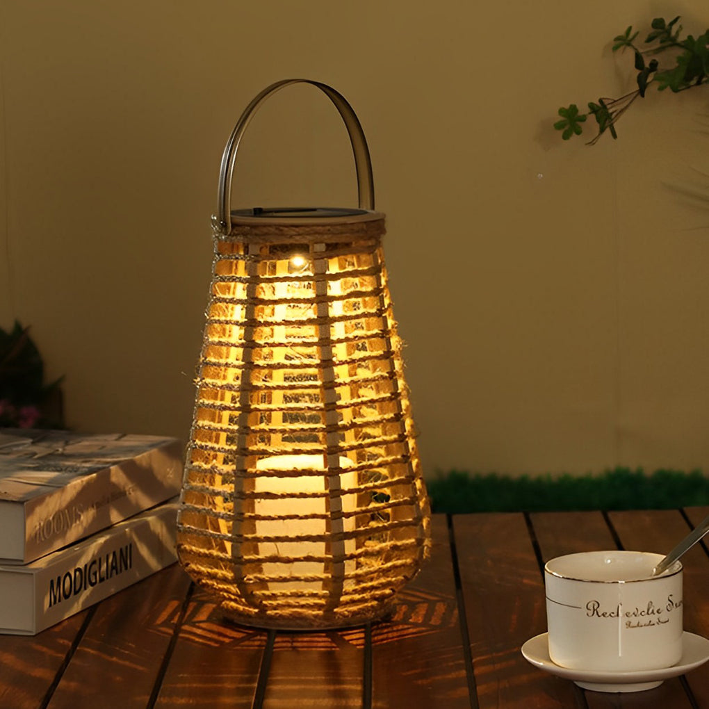 Portable Waterproof LED Ropes Rattan Brown Retro Outdoor Solar Lanterns | Kalsten