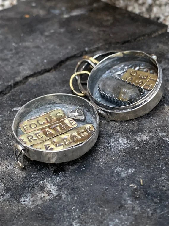 Kalsten | Silver Locket Necklace | Triple Moon & Tree of Life | Keepsake with Quartz Crystal