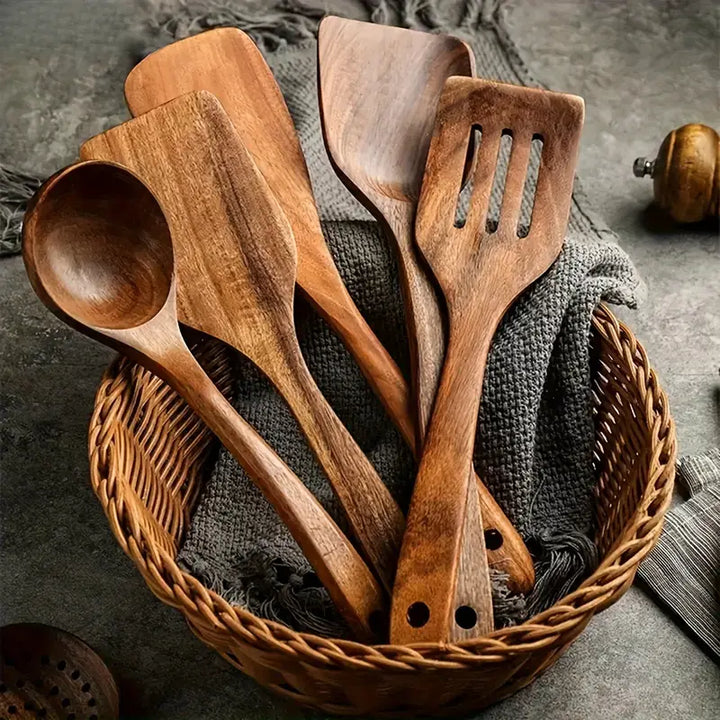 Natural Teak Wood Kitchen Utensil Set
