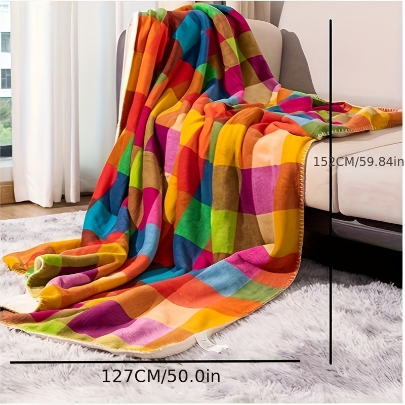 Kalsten | Coral fleece blanket – Reversible thick Sherpa blanket with a colorful checkered pattern