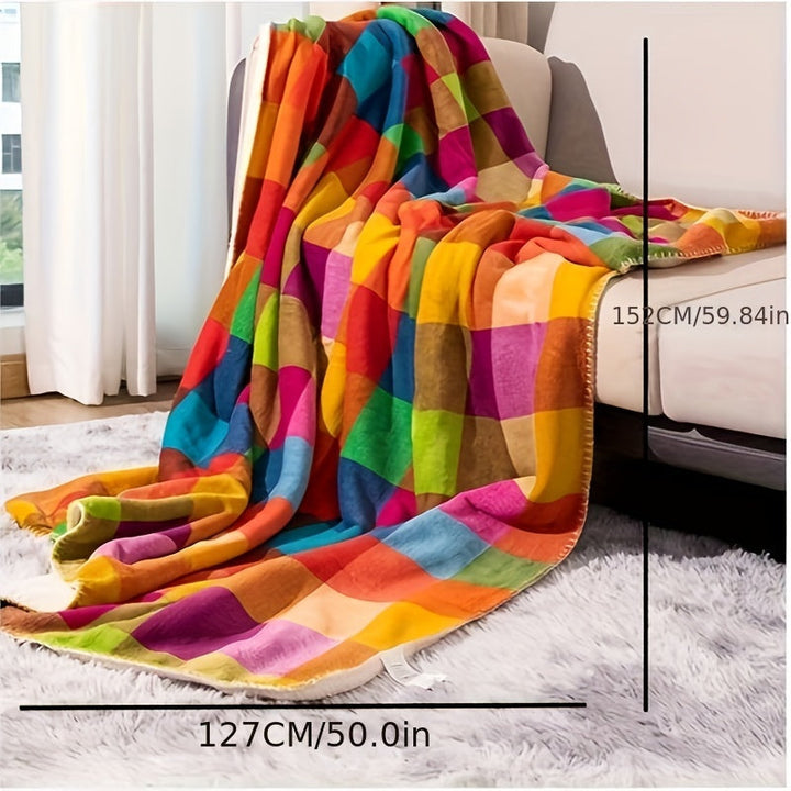 Kalsten | Coral fleece blanket – Reversible thick Sherpa blanket with a colorful checkered pattern