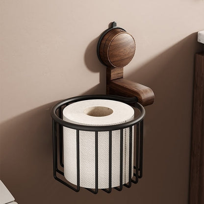 Walnut Wood Toilet Paper Holder – No-Drill with Suction Cup | Karnz