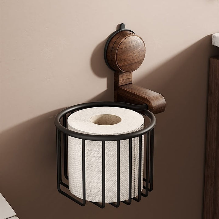 Walnut Wood Toilet Paper Holder – No Drill with Suction Cup | Kalsten