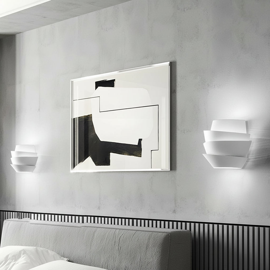 Modern White Layered Wall Sconce – Half-Cylinder Iron 2-Light (G9 & 10x30cm) | Kalsten