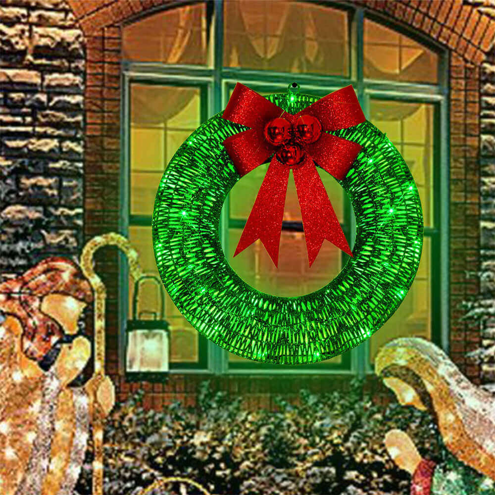 Christmas Garland 50CM Luminous LED Warm Light Metal Luminous Wreath With Big Bowknot Christmas Front Door Home Holiday Party Door Hanging Decor | Kalsten