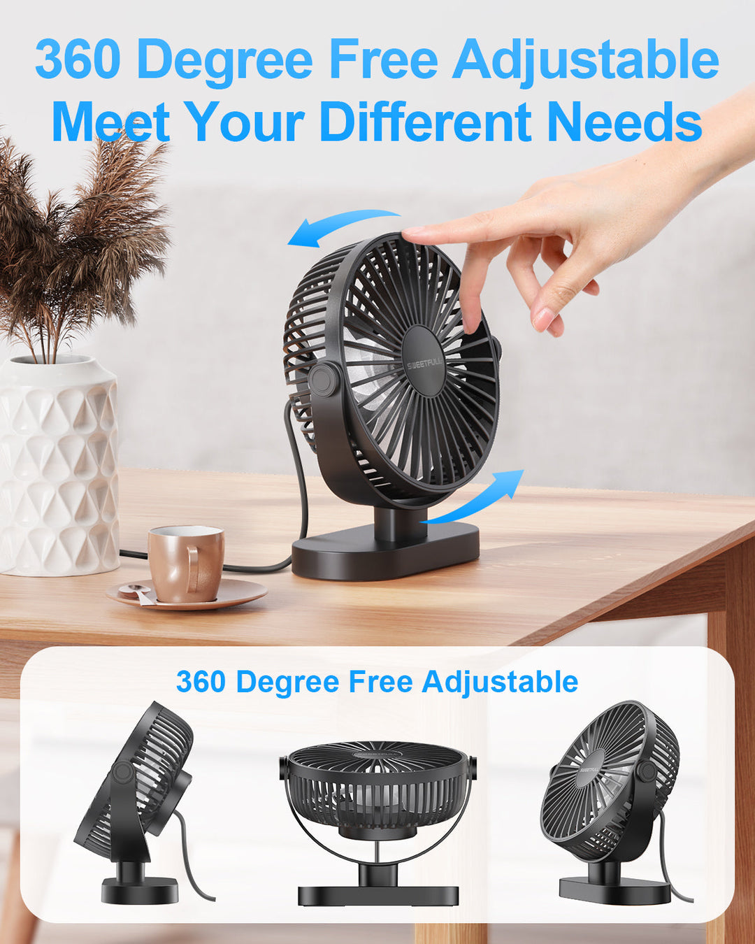 6.5 Inch USB Small Desk Fan for Home Office Car Outdoor Travel | Kalsten