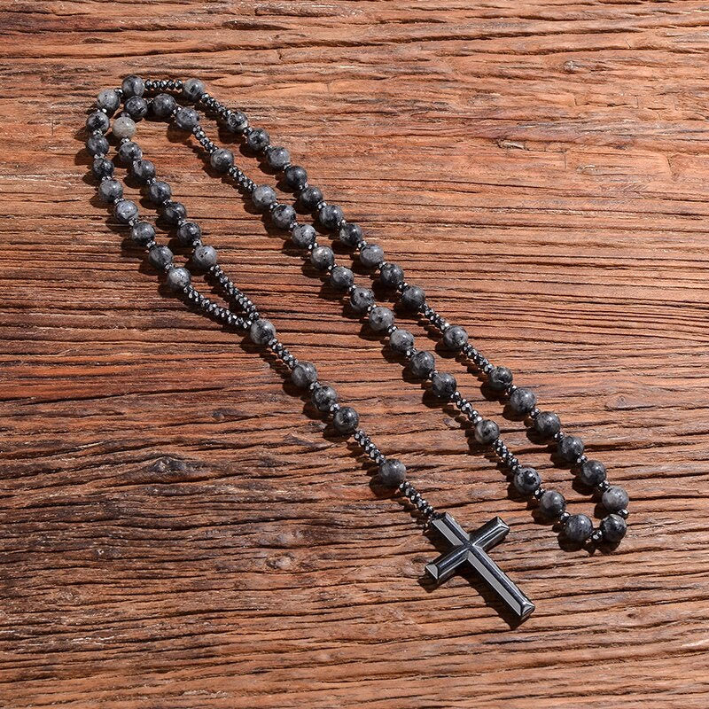 Skanto | Tiger Eye and Lapis Lazuli Cross Rosary Necklace for Men - Orion