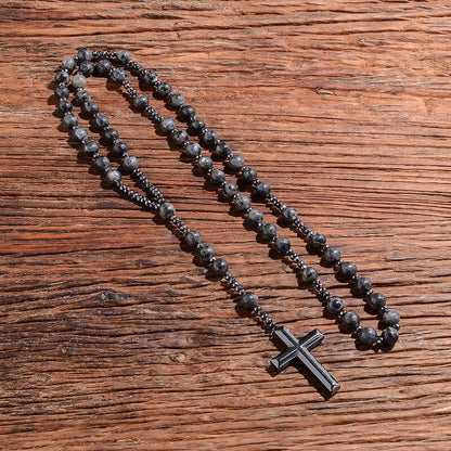 Skanto | Tiger Eye and Lapis Lazuli Cross Rosary Necklace for Men - Orion