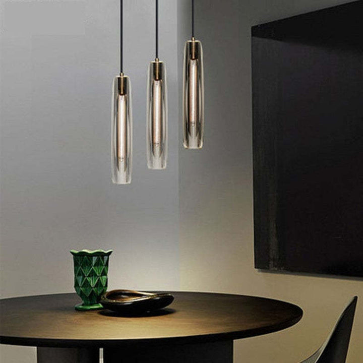 Pendant Light Glass Cylinder 15 in Adjustable Hanging Bedroom Dining Room Ceiling Fixture Modern Minimalist Lighting | Kalsten