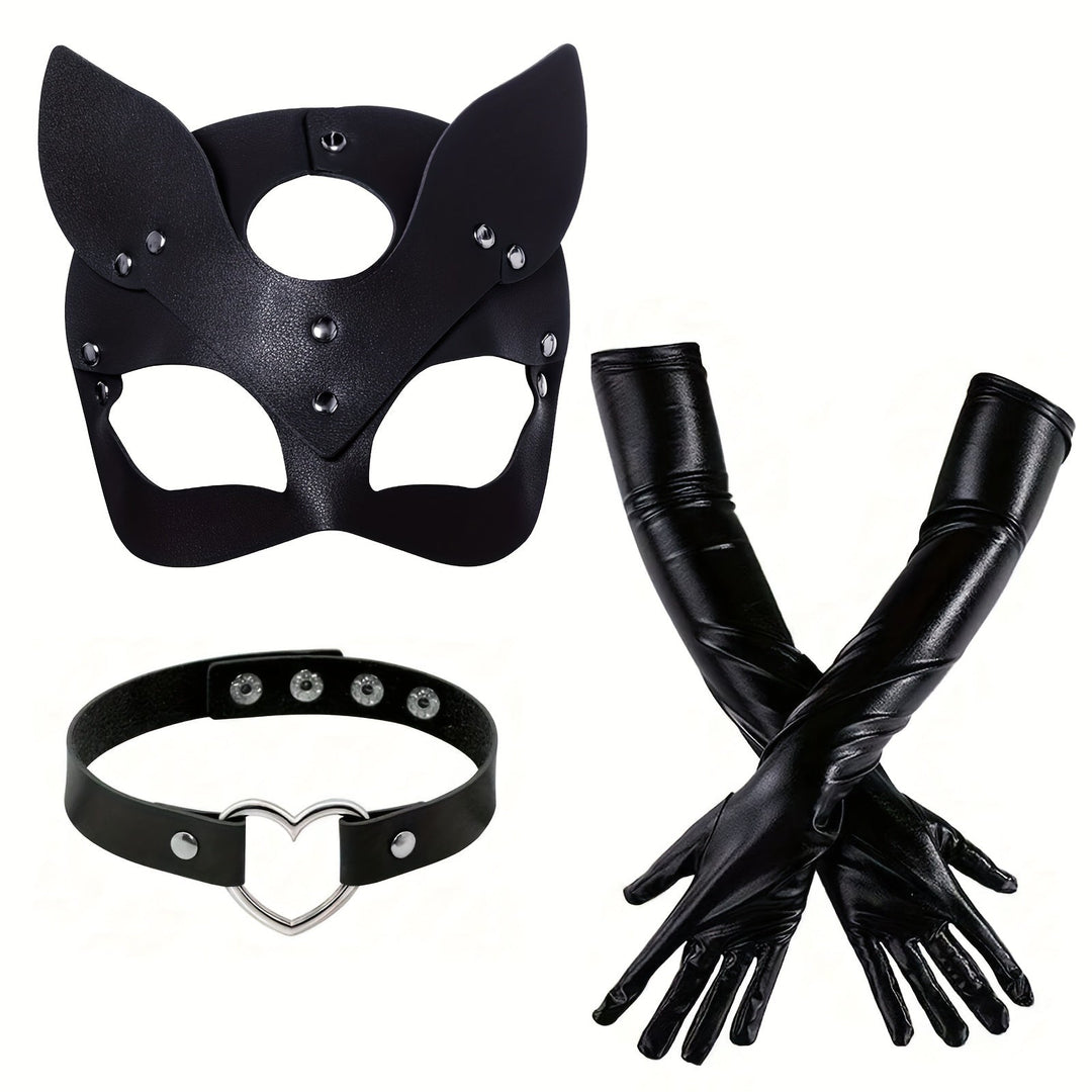 Kalsten | Women’s   Faux Leather Halloween Costume Accessories | Cat Mask Gloves