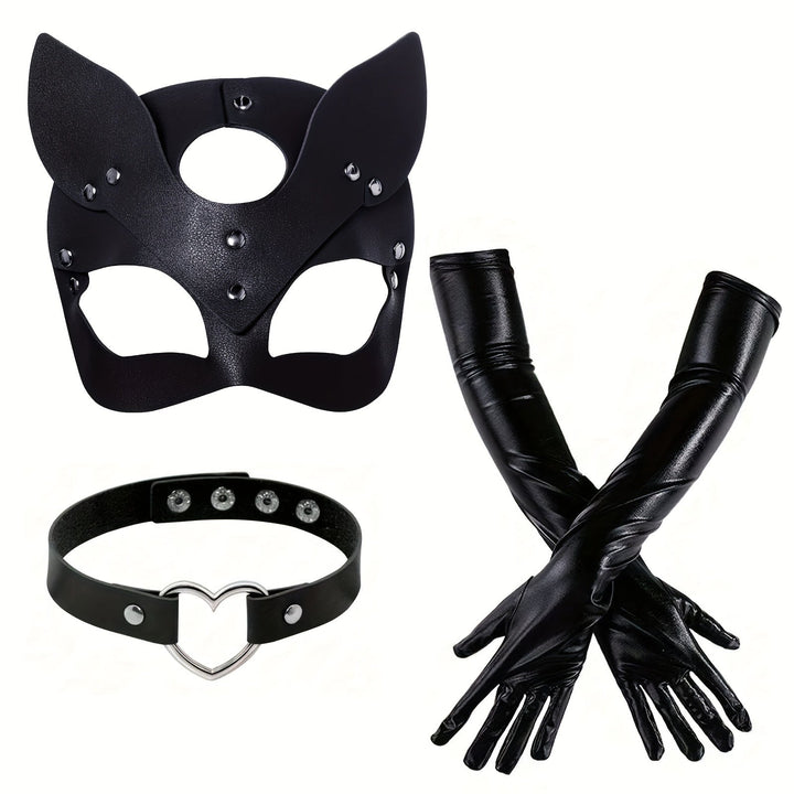Kalsten | Women’s   Faux Leather Halloween Costume Accessories | Cat Mask Gloves