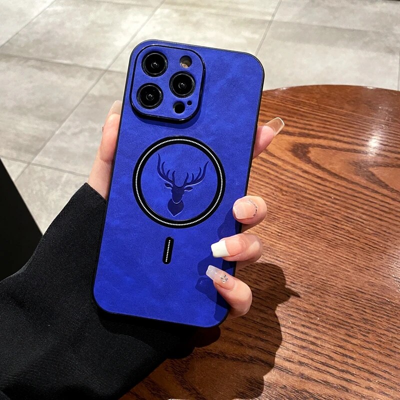 Skanto | Luxury Deer Leather Apple iPhone Case | Magnetic Phone Case, Wireless Case, MagSafe, Wireless Charging, Protective Case, Cover for iPhone 15, 14, 13 Pro Max Plus