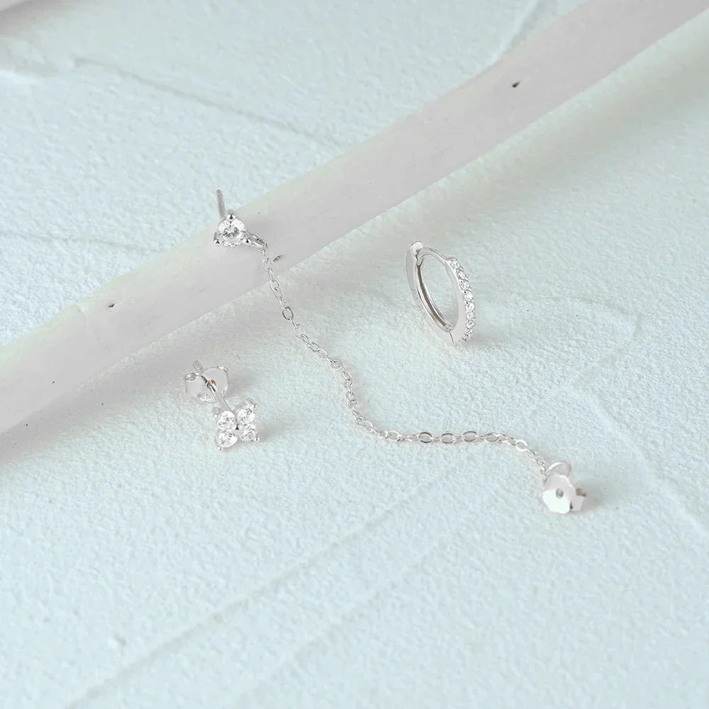 Kalsten | 3pc Dainty Floral Tassel Chain Earrings Set
