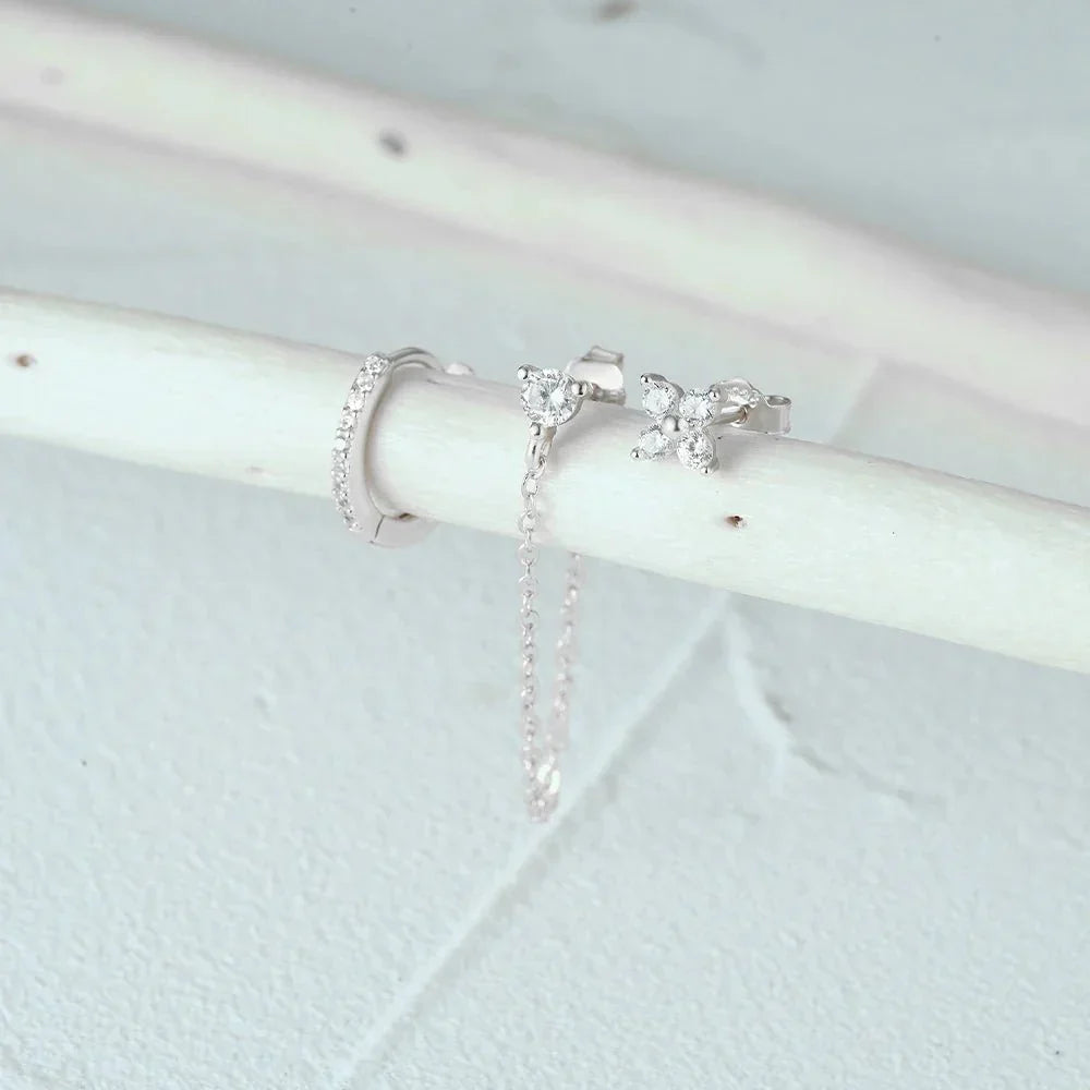 Kalsten | 3pc Dainty Floral Tassel Chain Earrings Set