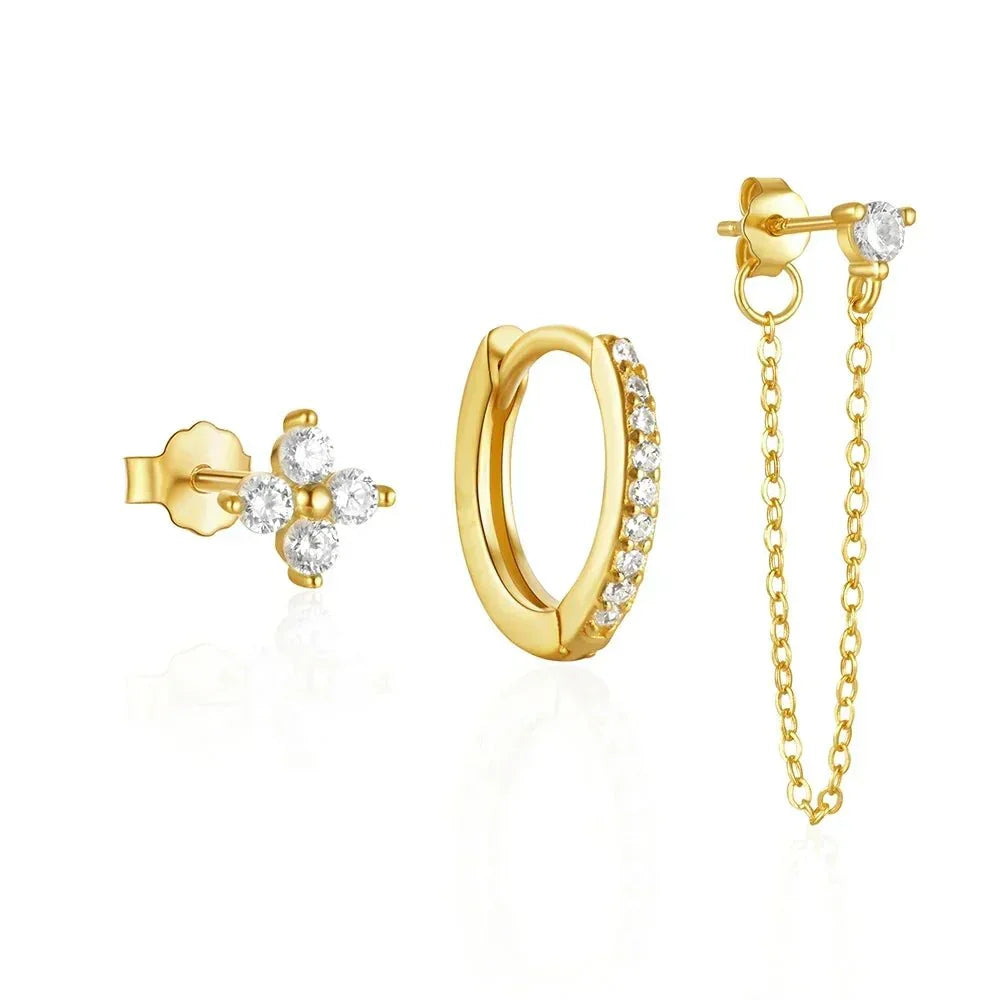 Kalsten | 3pc Dainty Floral Tassel Chain Earrings Set