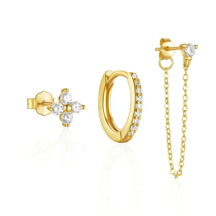 Kalsten | 3pc Dainty Floral Tassel Chain Earrings Set