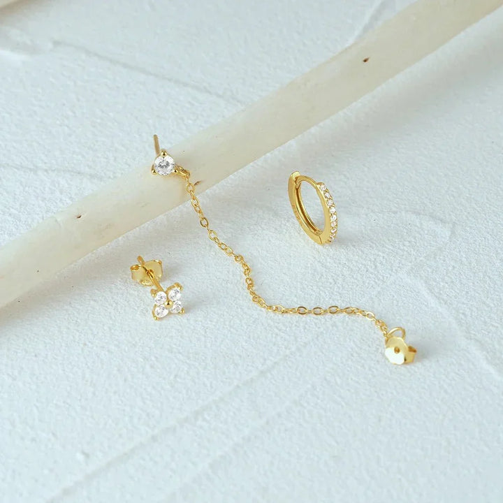 Kalsten | 3pc Dainty Floral Tassel Chain Earrings Set