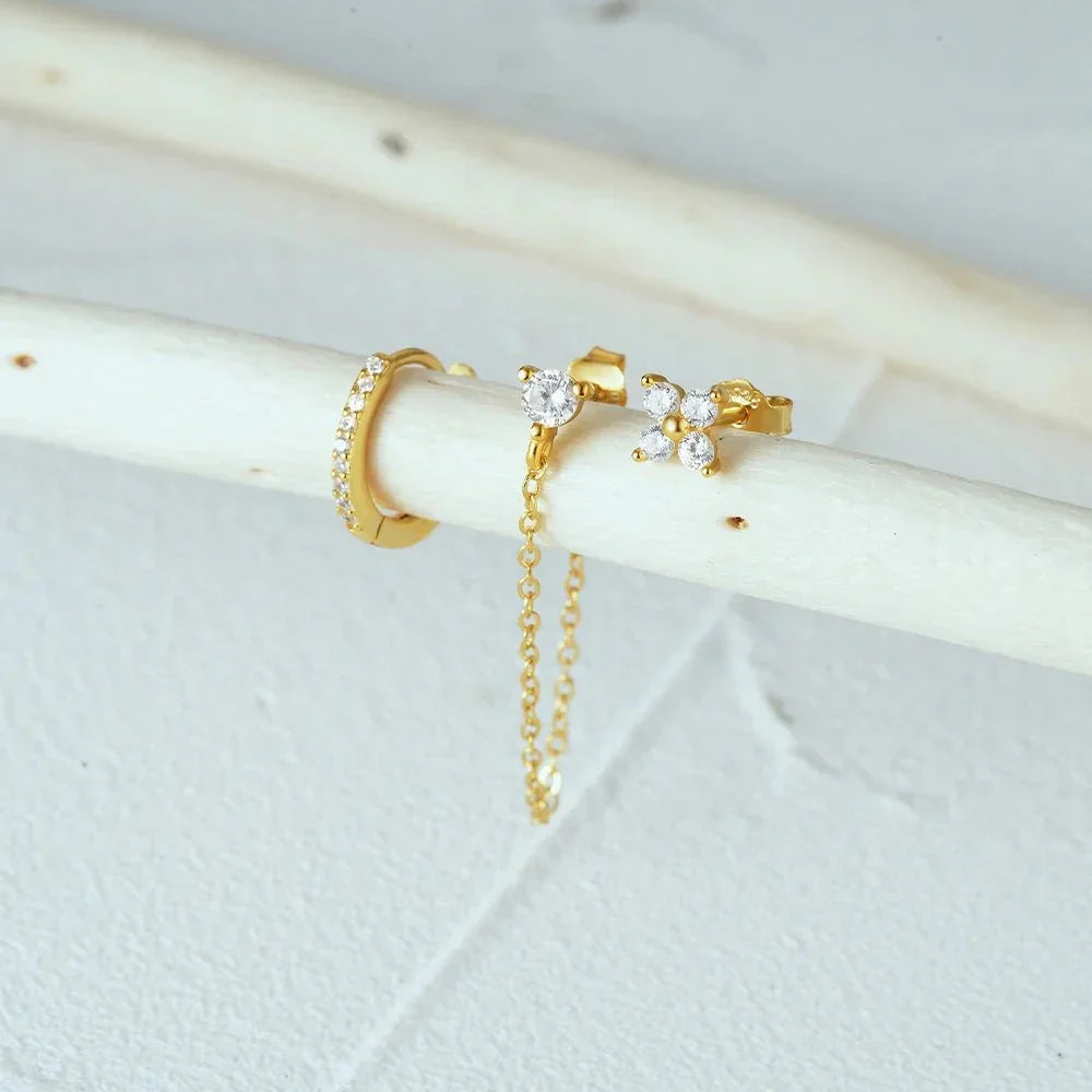 Kalsten | 3pc Dainty Floral Tassel Chain Earrings Set