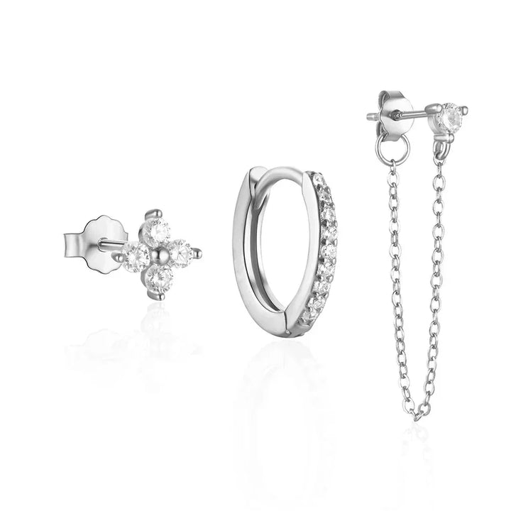 Kalsten | 3pc Dainty Floral Tassel Chain Earrings Set
