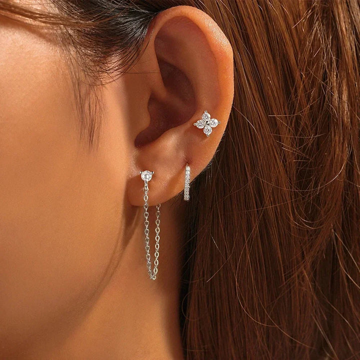 Kalsten | 3pc Dainty Floral Tassel Chain Earrings Set