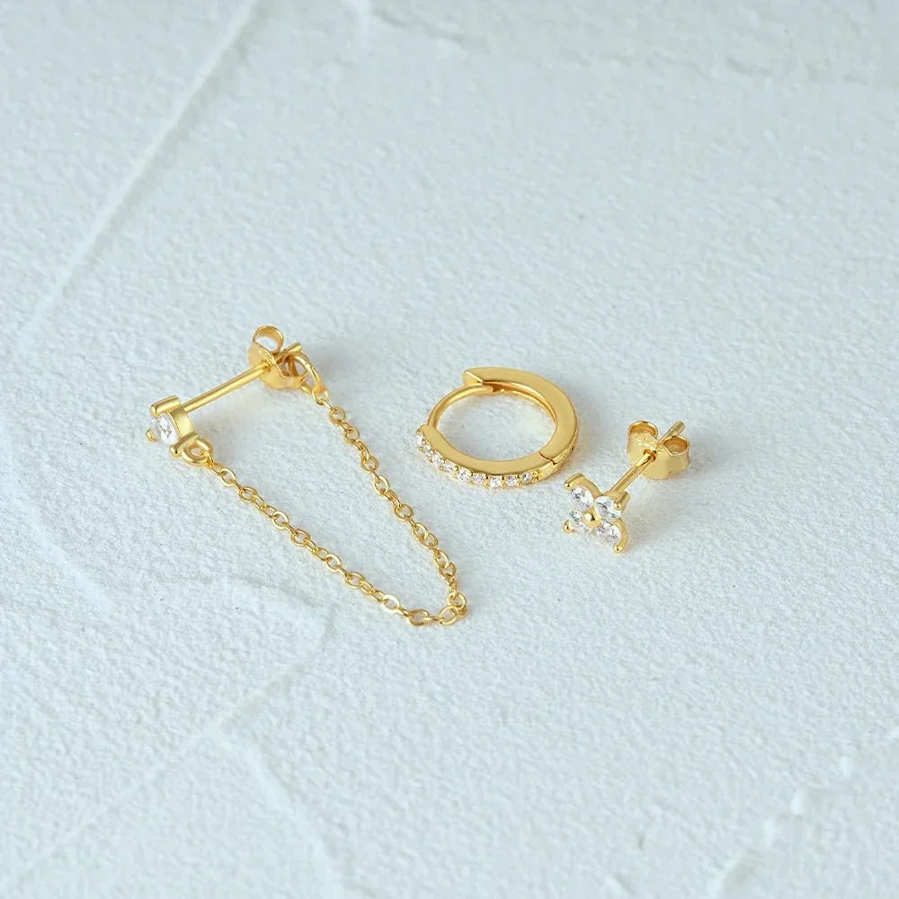 Kalsten | 3pc Dainty Floral Tassel Chain Earrings Set