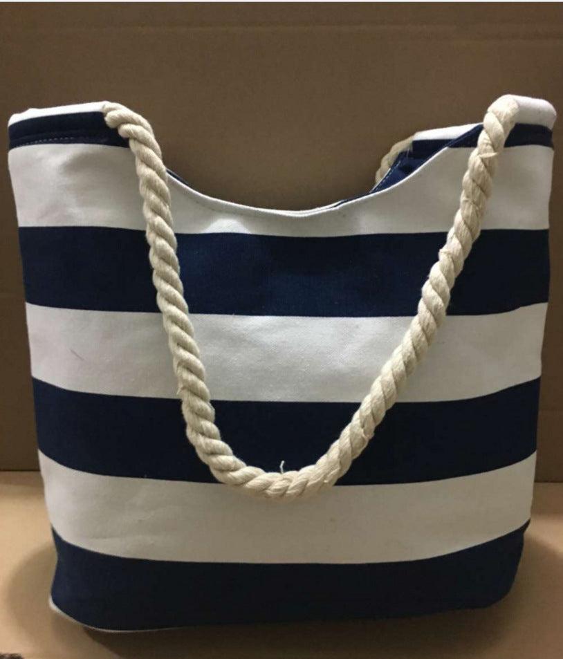 Beach bag made of durable canvas with colorful striped pattern Kalsten